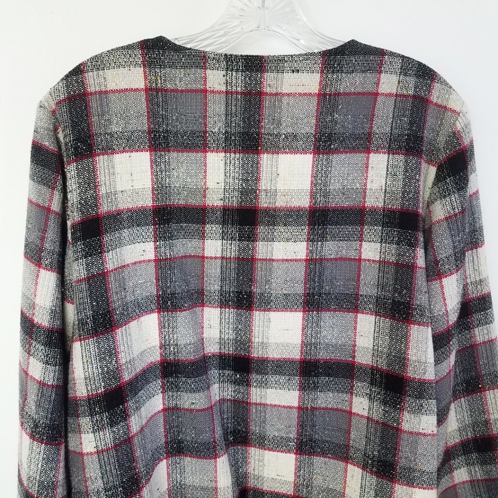 Christopher & Banks Women's Lined Plaid Open Front Cotton Blend Coat Jacket - Picture 7 of 11